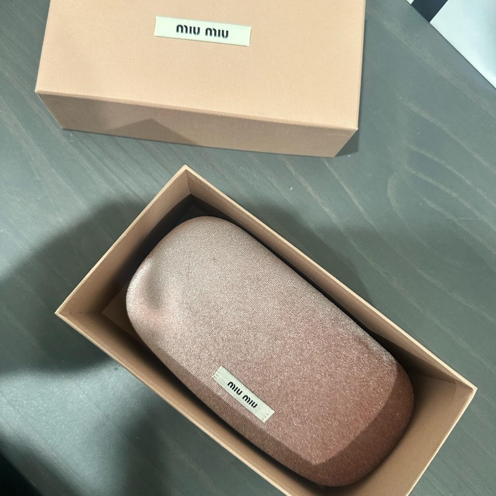 Miu Miu Rimless Square Sunglasses in Mauve with Gold Accents - Picture 5 of 8